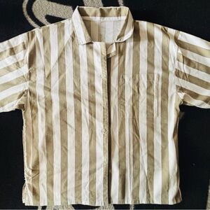 Striped Beige & White Button Up Shirt